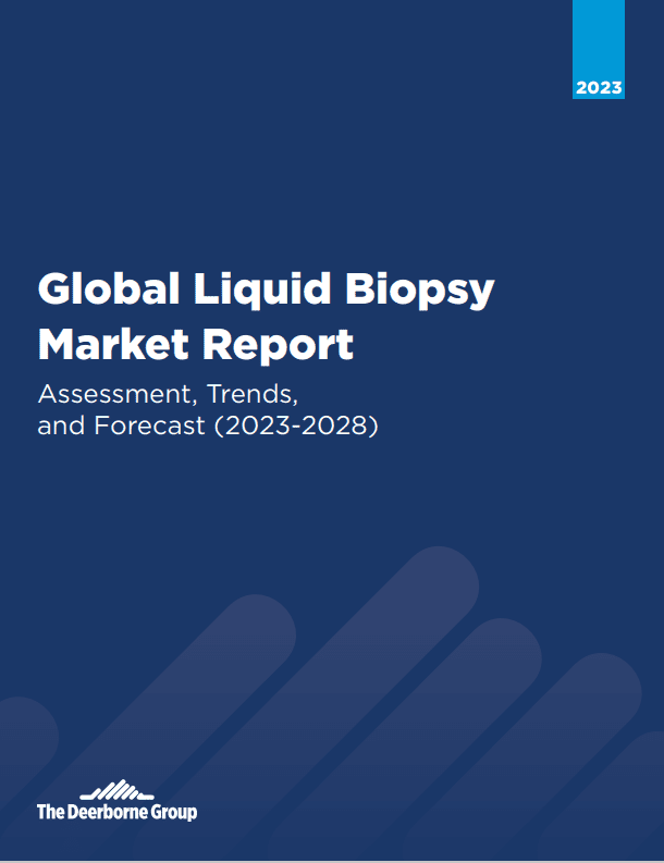 A blue cover of the global liquid biopsy market report.
